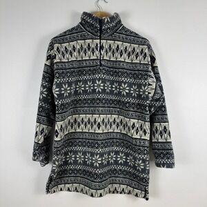 Bass Men's‎ Fleece Quarter Zip Pullover Sweater Nordic Snowflake Print Size S